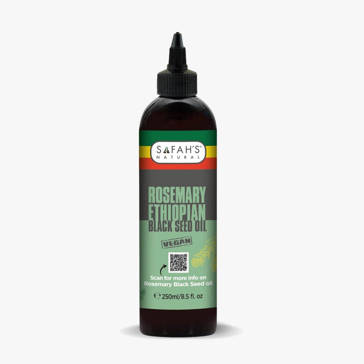 Safah's Natural Rosemary Ethiopian Black Seed Oil bottle on a white background