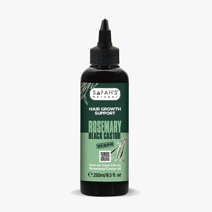Safah's Naturals hair growth support bottle with green label on a white background