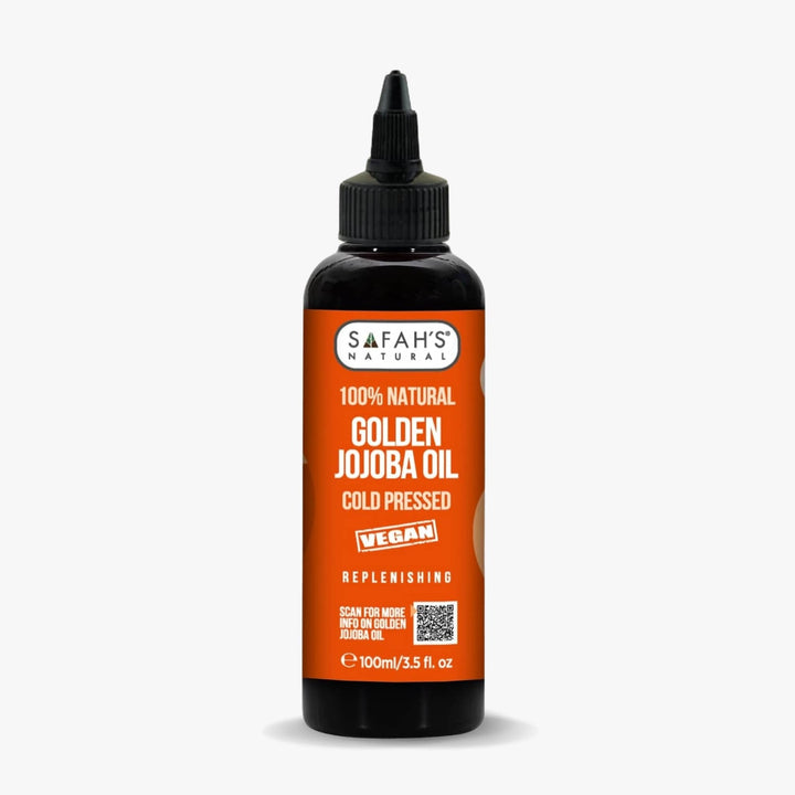 Safah's Natural Golden Jojoba Oil bottle on a white background