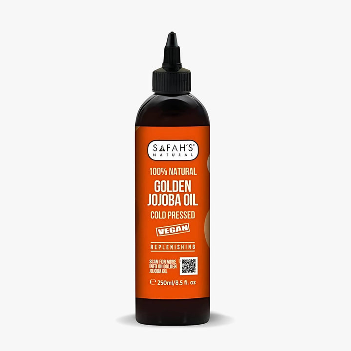 Safah's Golden Jojoba Oil bottle on a white background