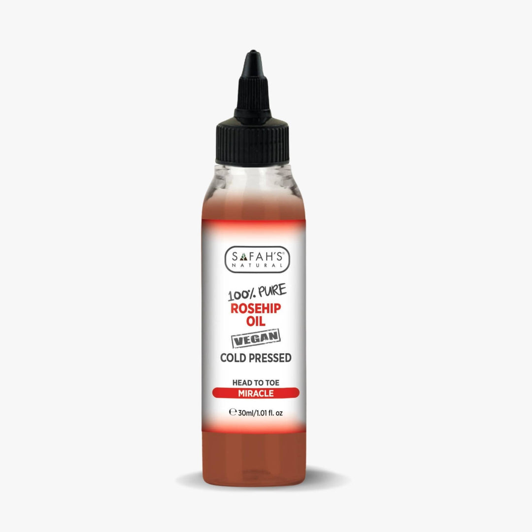 Safah's Rosehip Oil bottle on a white background 30ml