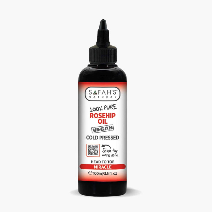 Safah's Natural Rosehip Oil bottle on a white background 100ml