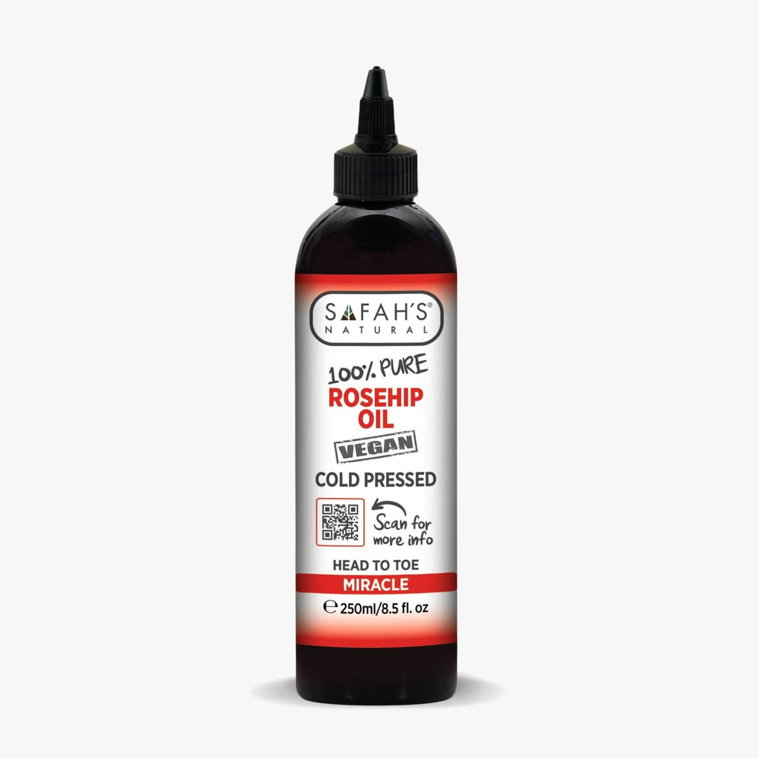 Safah's Pure Rosehip Oil bottle on a white background 250ml