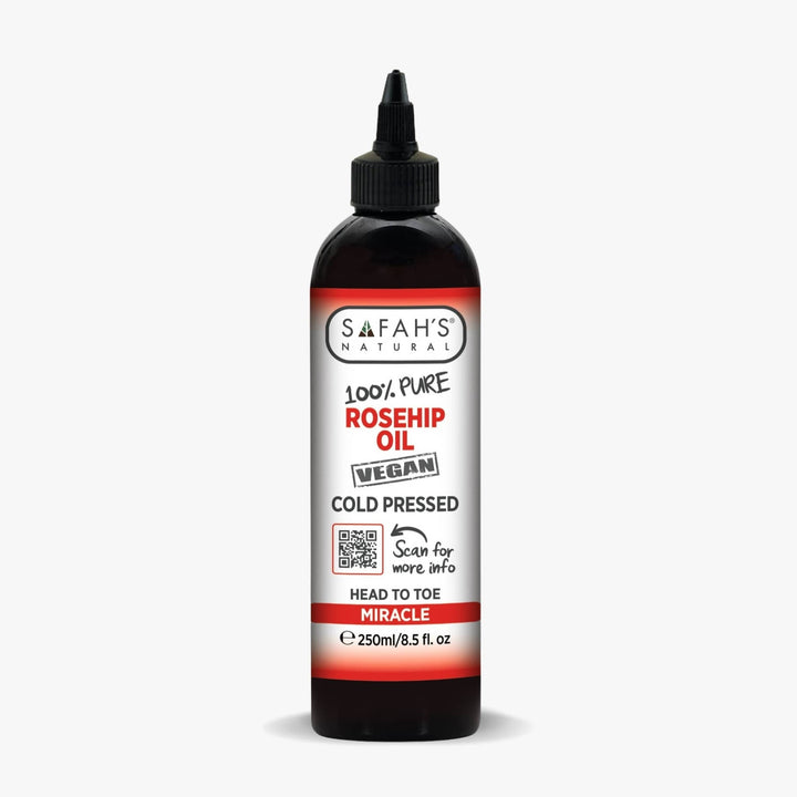 Safah's Pure Rosehip Oil bottle on a white background 250ml
