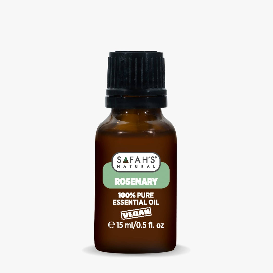Safah's Naturals Rosemary essential oil bottle on a white background 15ml
