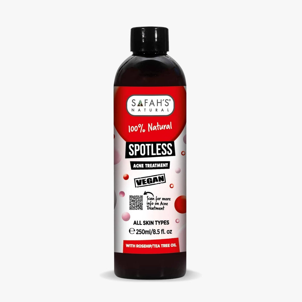 Safah's Spotless acne treatment bottle on a white background