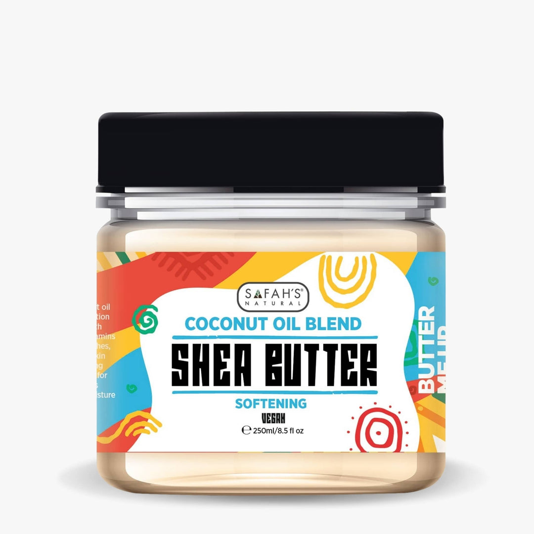 Safah’s Natural Coconut Oil Blend Shea Butter 250ml – Extra-rich vegan butter for long-lasting moisture and skin-softening care.