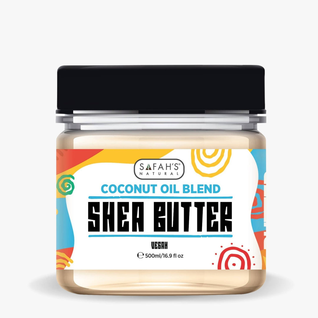 Safah’s Natural Coconut Oil Blend Shea Butter 500ml – Family-size vegan butter for deep hydration and full-body skin nourishment.